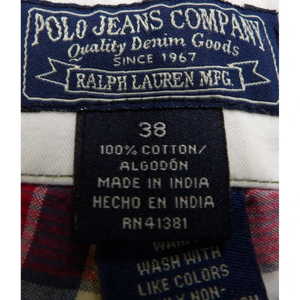 Y2K Polo Jeans Co Ralph Lauren Plaid‎ Shorts Men 38 Red Blue Cotton Chino Preppy
